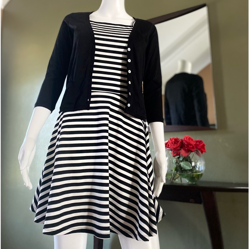 An adorable outfit…dress, lightweight cardigan and wedges for $40. Worn once.